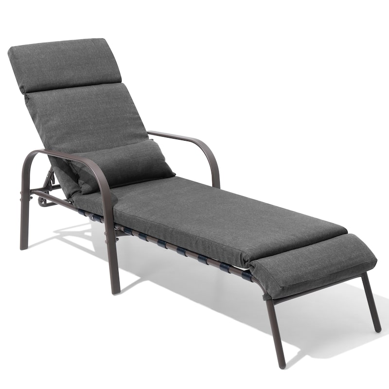 Patio Adjustable Chaise Lounge Chair with Cushion and Pillow for Outdoor & Indoor - Dark Grey