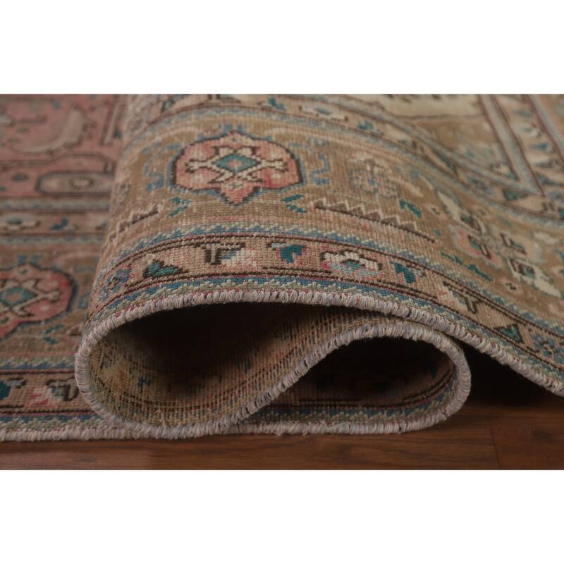 Hand Knotted Oriental 100% Wool Carpet Traditional Medallion Pink Tabriz Area Rug - 9' 9'' X 6' 8''