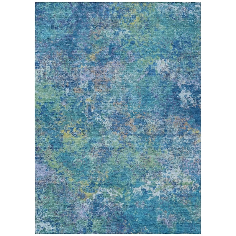 Machine Washable Indoor/Outdoor Abstract Watercolor Chantille Rug