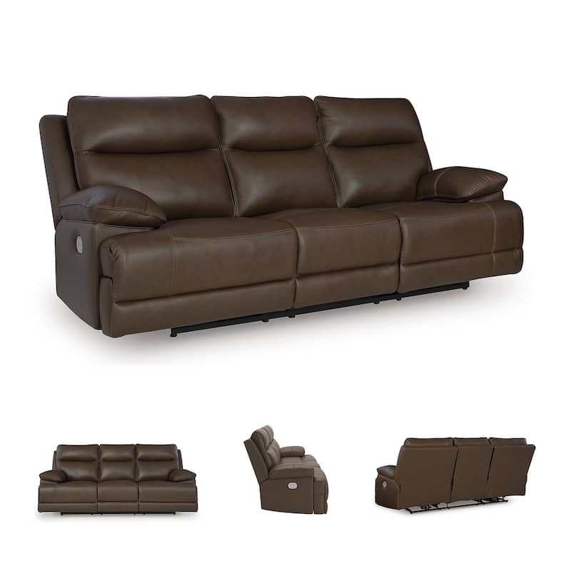 Signature Design by Ashley VonRyan Dark Brown Power Reclining Sofa with Adjustable Headrest - 92"W x 42"D x 42"H