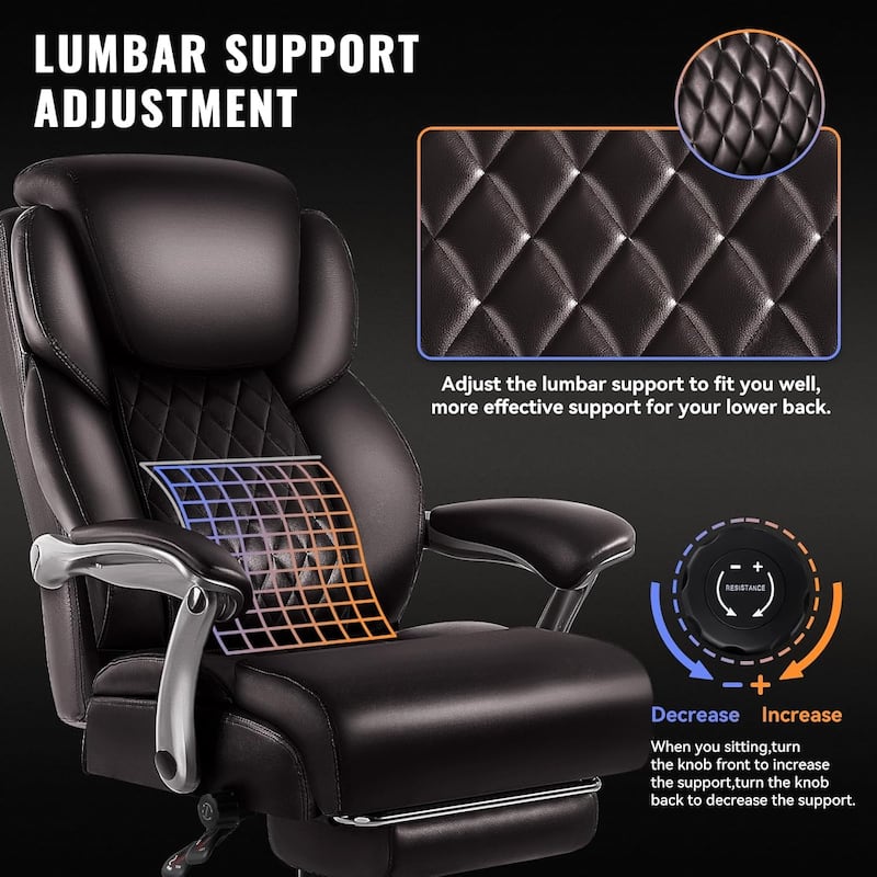 Bossin Big and Tall Executive Office Chair,500LBS Adjustable Lumbar Support Ergonomic Chair with High Back PU Leather Computer