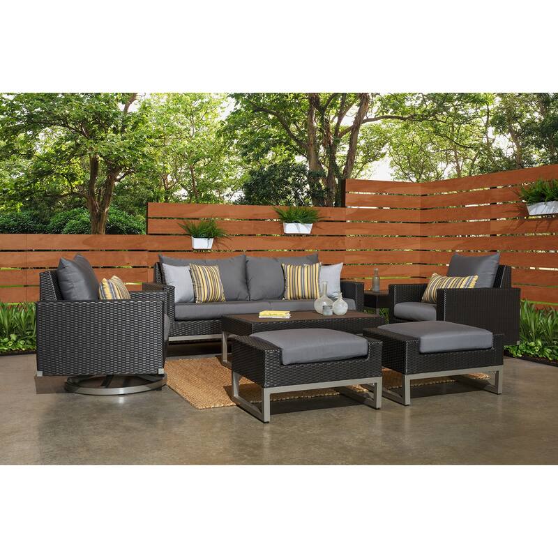 Milo Espresso 7 Piece Sunbrella Outdoor Patio Motion Deep Seating Set