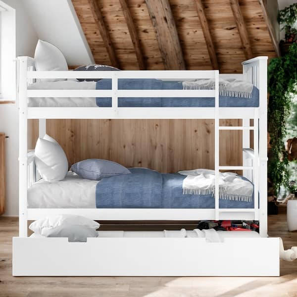 slide 2 of 13, Modren Full over Full Bunk Bed with Twin Size Trundle and Ladder For Bedroom,Kids White