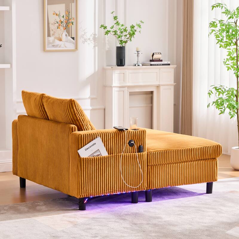 GDFStudio - Corduroy Recliner Sofa with USB Charging, RGB LED Light Strip - Suitable for Living Room and Bedroom