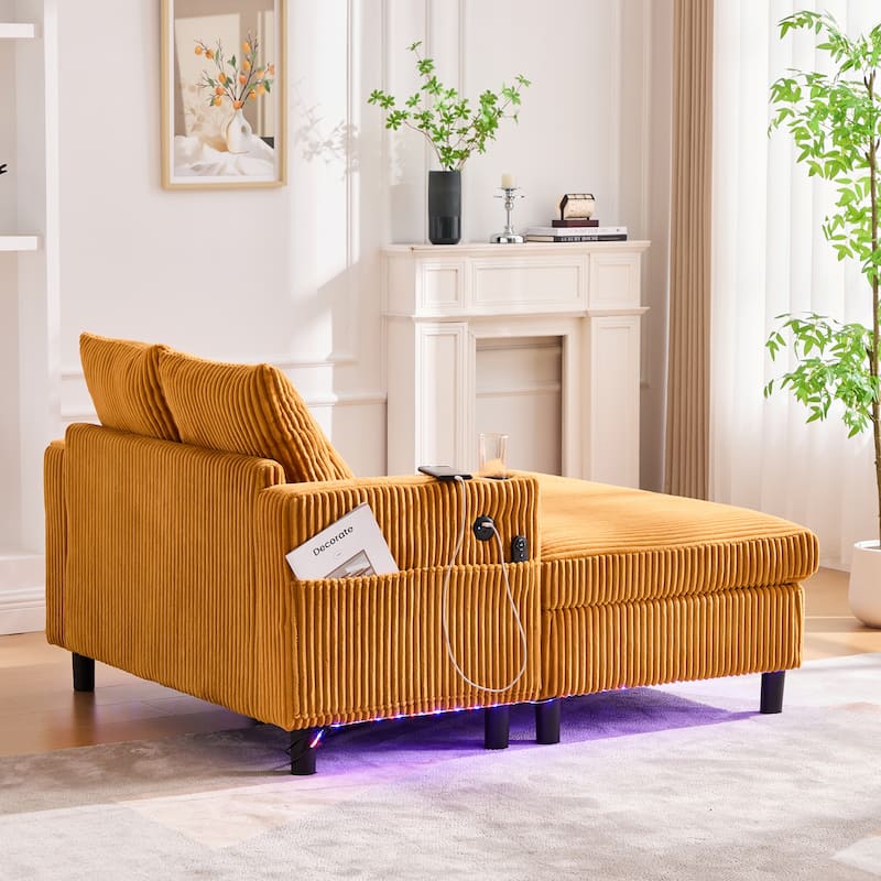 Recliner Sofa Loveseat with Chaise Lounge, Sleeper Sofa with USB & Type-C Charging Ports, Sofa Bed with Cup Holders