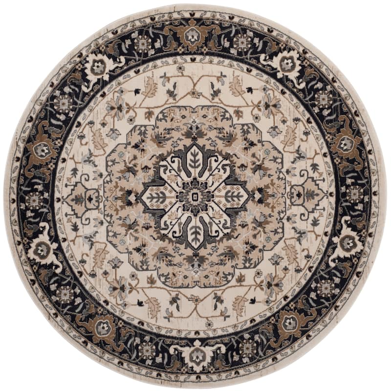 SAFAVIEH Lyndhurst Armida Traditional Oriental Rug - 7' Round - Cream/Navy