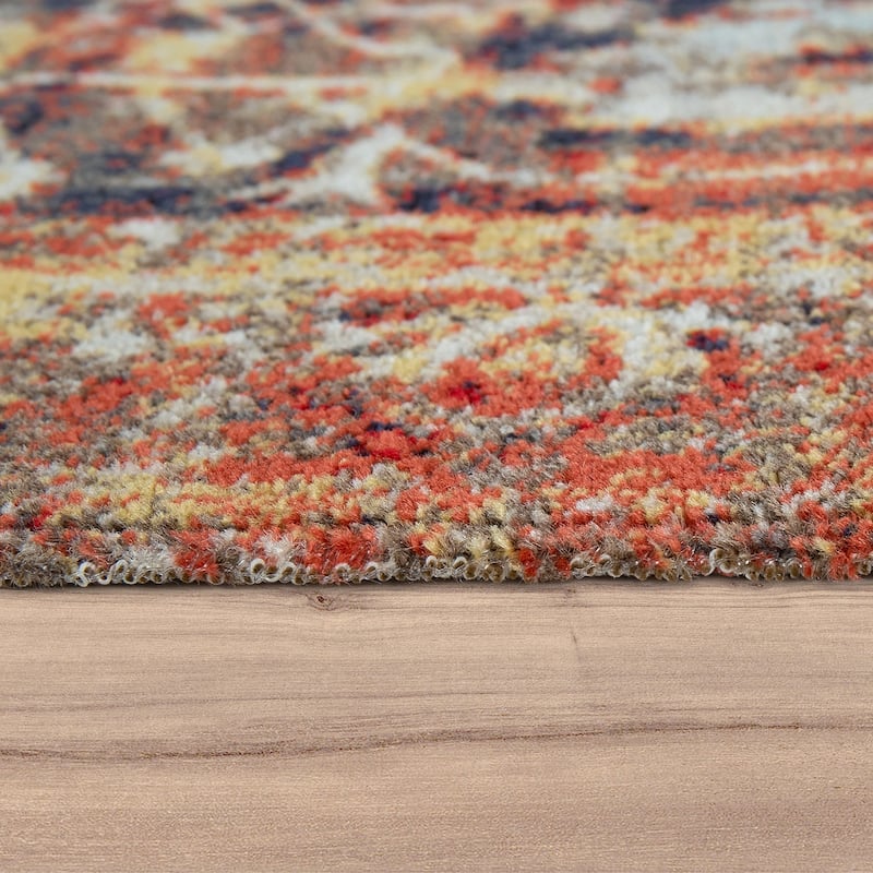 Colorful Outdoor Rug Abstract with Tradional Pattern in Blue Yellow