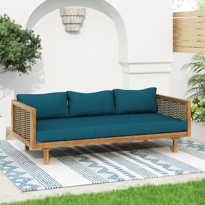 Aidan Farmhouse Outdoor 3 Seater Daybed with Fabiric Cushion by Christopher Knight Home