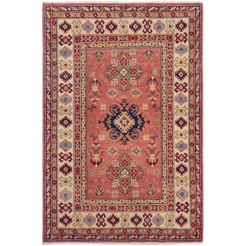 Tribal Kazak Reina Pink/Beige Wool Rug - 3'4'' x 4'10''