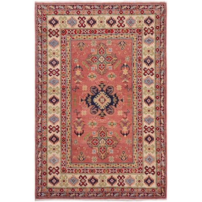 Tribal Kazak Reina Pink/Beige Wool Rug - 3'4'' x 4'10''