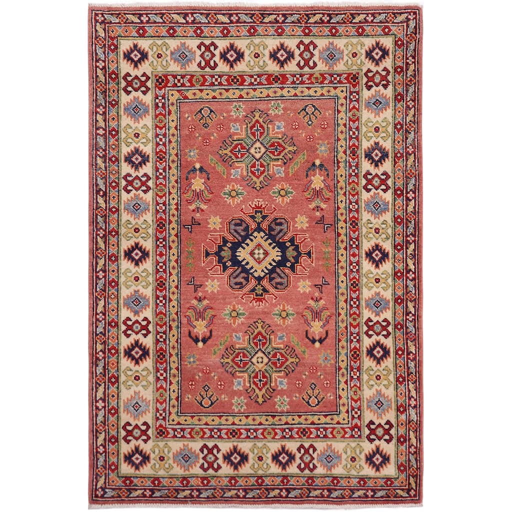 Tribal Kazak Reina Pink/Beige Wool Rug - 3'4'' x 4'10''