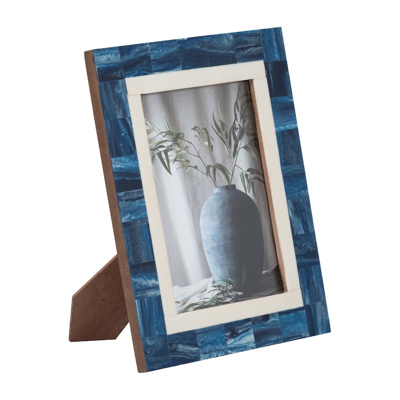 Decorative Photo Frame Contemporary Resin Wood Navy Blue and White Geometric Design Picture Frame Home