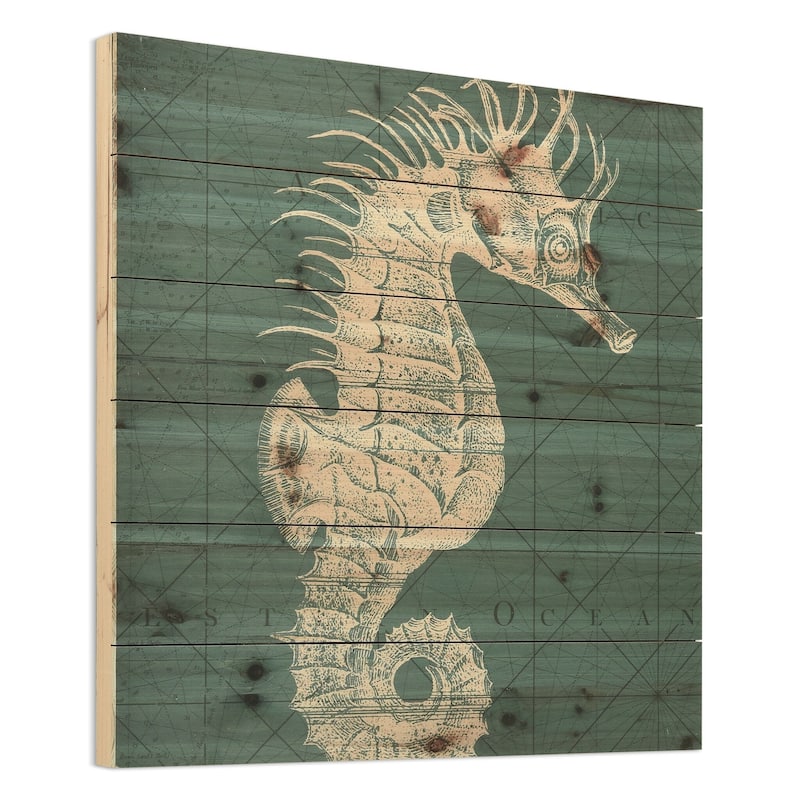 "Coastal Menagerie C" Arte de Legno Digital Print on Solid Wood Wall Art