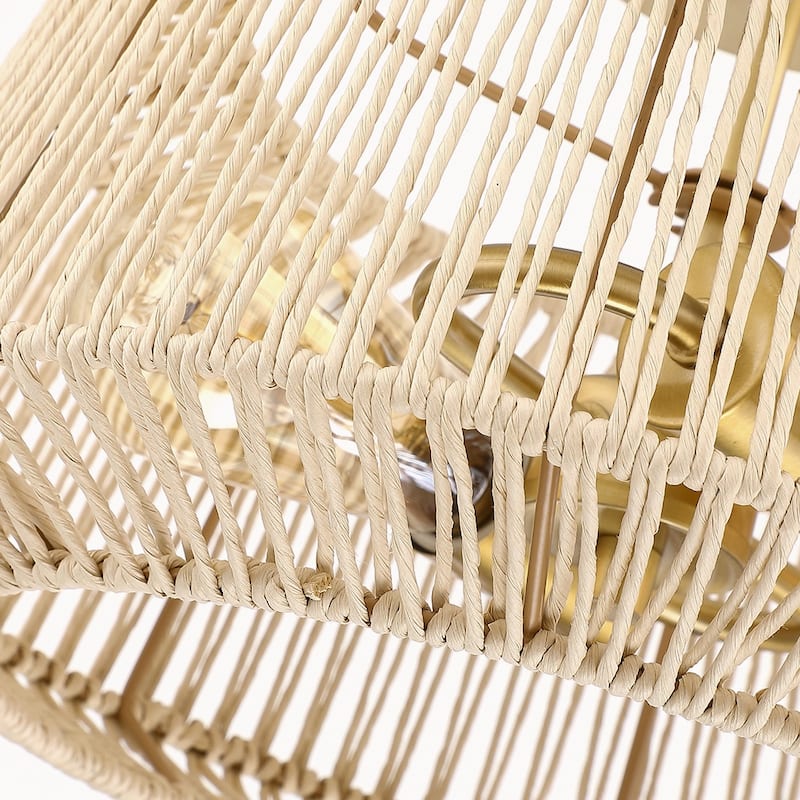 2-Light Rattan Semi-Flush Mount Ceiling Light - 14 in W