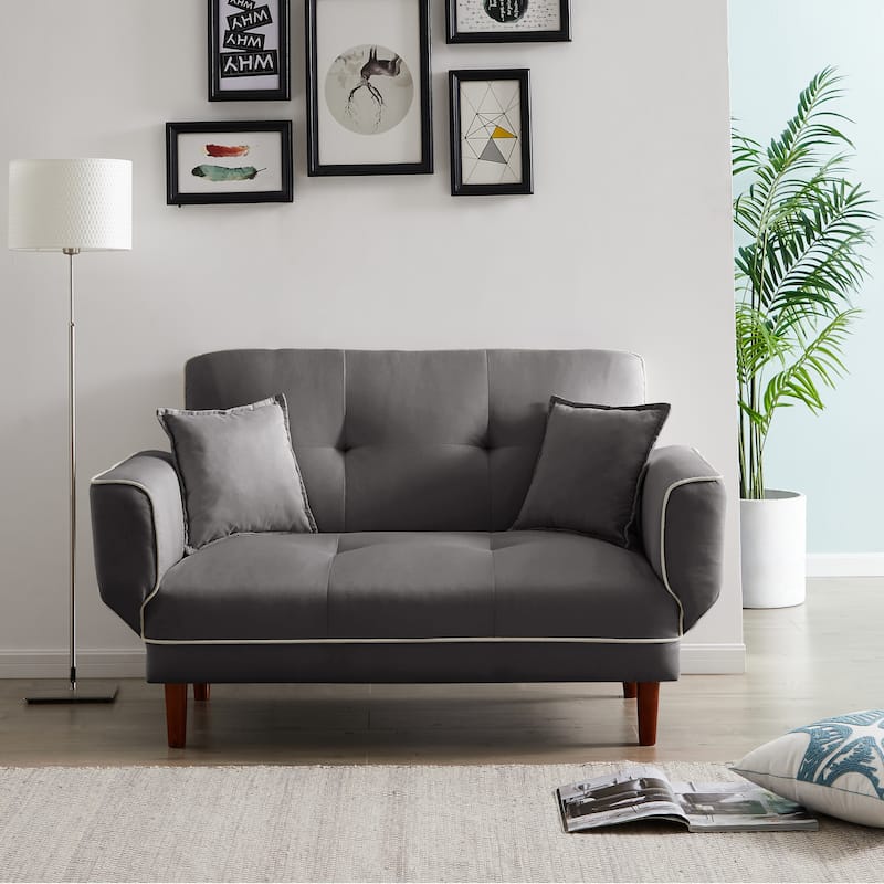 Multifunctional Sofa Bed Sleeper with 2 Pillows Beige Fabric - LIGHT GREY