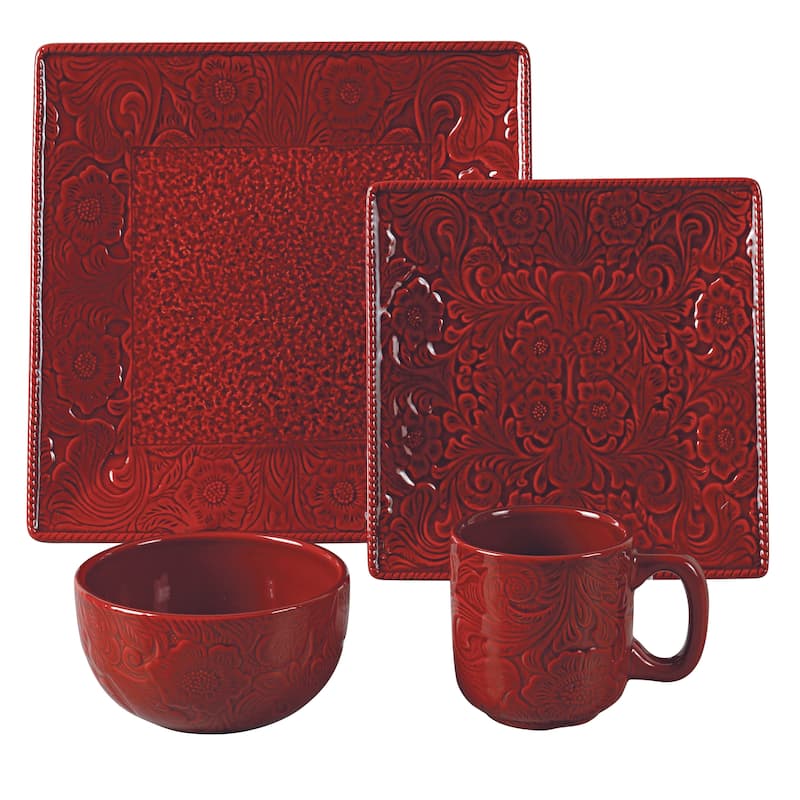 HiEnd Accents Savannah Ceramic Floral Damask Dinnerware Set, 16PC