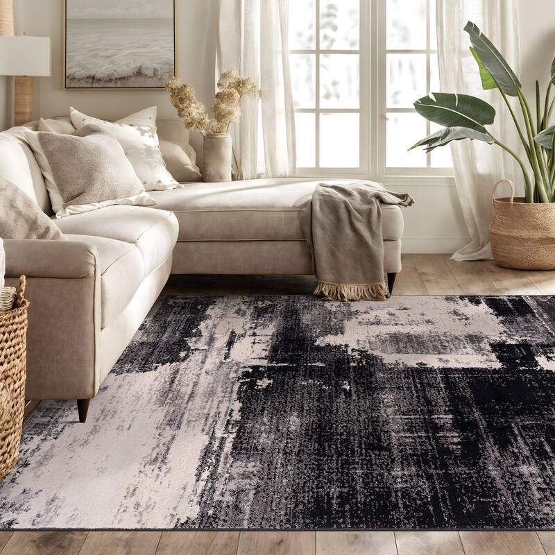 World Rug Gallery Modern Abstract Design Black Area Rug