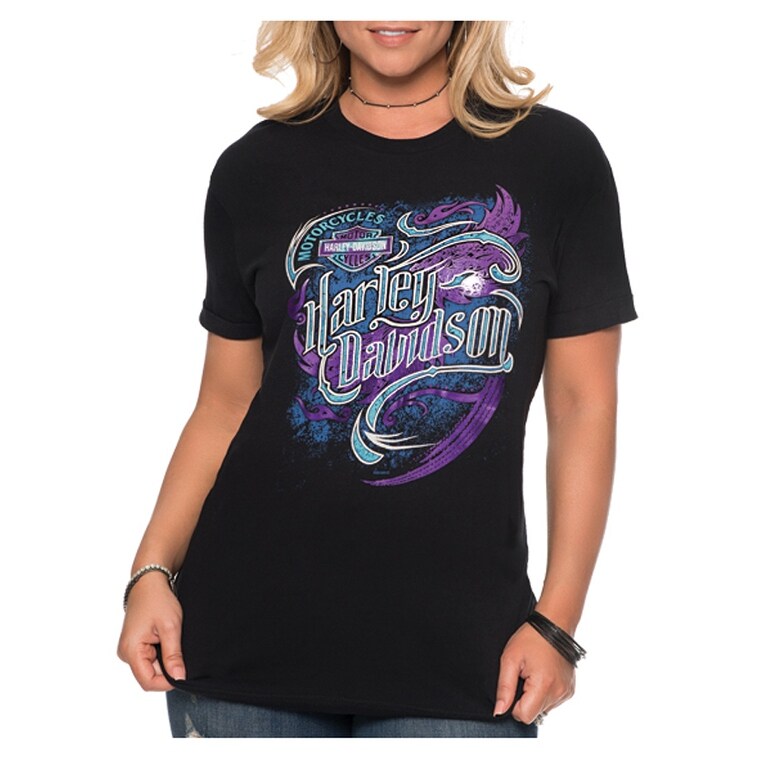 Black Harley-Davidson Women/'s Shine Premium Laced Up V-Neck Short Sleeve Tee