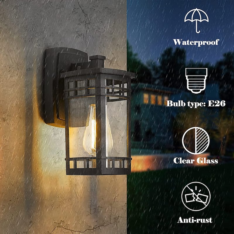 Outdoor Wall Lantern, Exterior Light Fixture Wall Mount with Clear Glass Shade