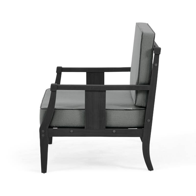 Set of 2 Outdoor Teak Wood Armchairs with Cushions, Patio Club Chairs