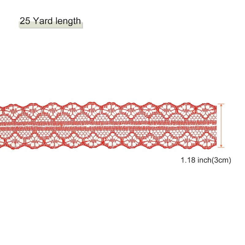 1.2 Inch Wide 25 Yard Lace Ribbon Floral Pattern Lace Trim Ribbon - Red - 25 Yard