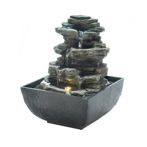 7.75" Black Tiered Rock Formation Tabletop Fountain