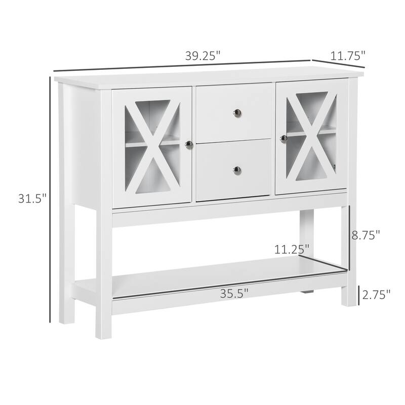 White MDF Sideboard with Adjustable Shelves and Drawers for Kitchen Dining Living Room Storage - 39.25" W x 11.75" D x 31.5" H