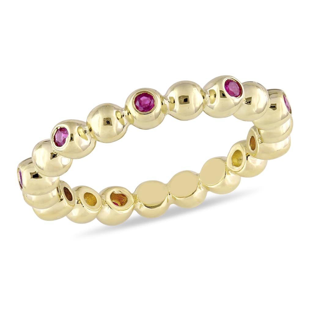 Miadora 1/4ct TGW Ruby Beaded Eternity Ring 14k Yellow Gold