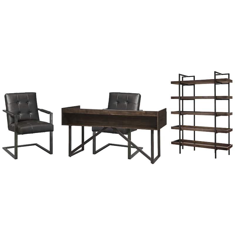 Signature Design by Ashley Starmore Brown/Black Home Office Desk with Chair and Storage