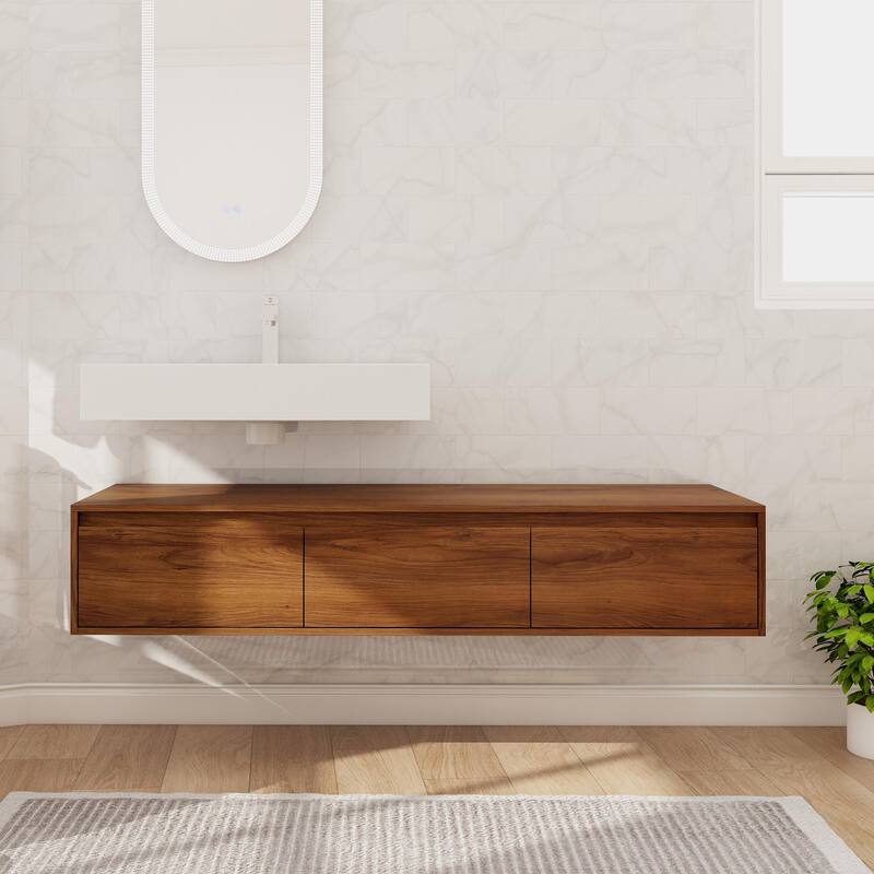 Beingnext 30"/60" Wall Mounted Bathroom Vanity with Sink, Floating Bathroom Vanity with Soft Close Drawer - 60''W - Brown Ebony-30'' Sink