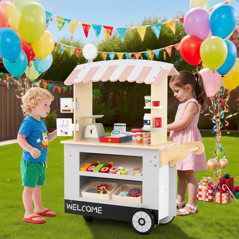 Costway Kids Snacks & Sweets Food Cart Kids Toy Cart Play Set with 30 - See Details