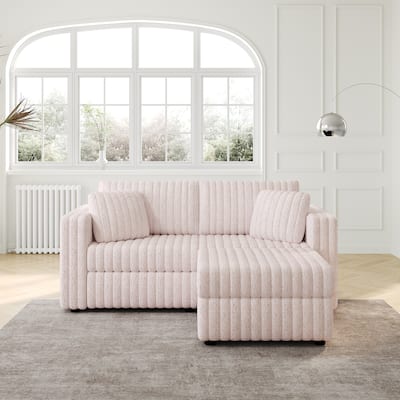 75.6" Soft Modular 2-person Light Pink Sofa with Hydraulic Lift and Ottoman, Comfortable & Stylish