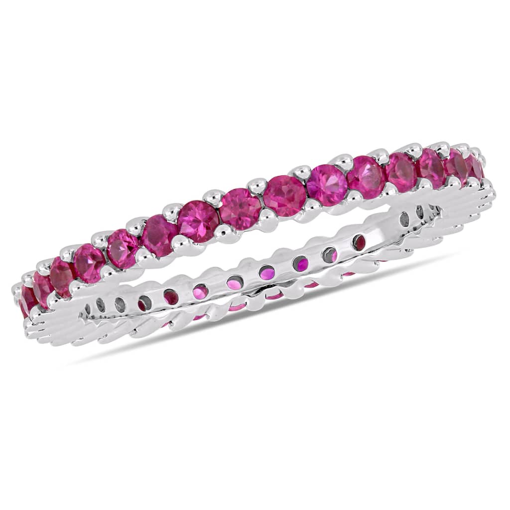Miadora 1 1/2ct TGW Pink Sapphire Eternity Band in 14k White Gold