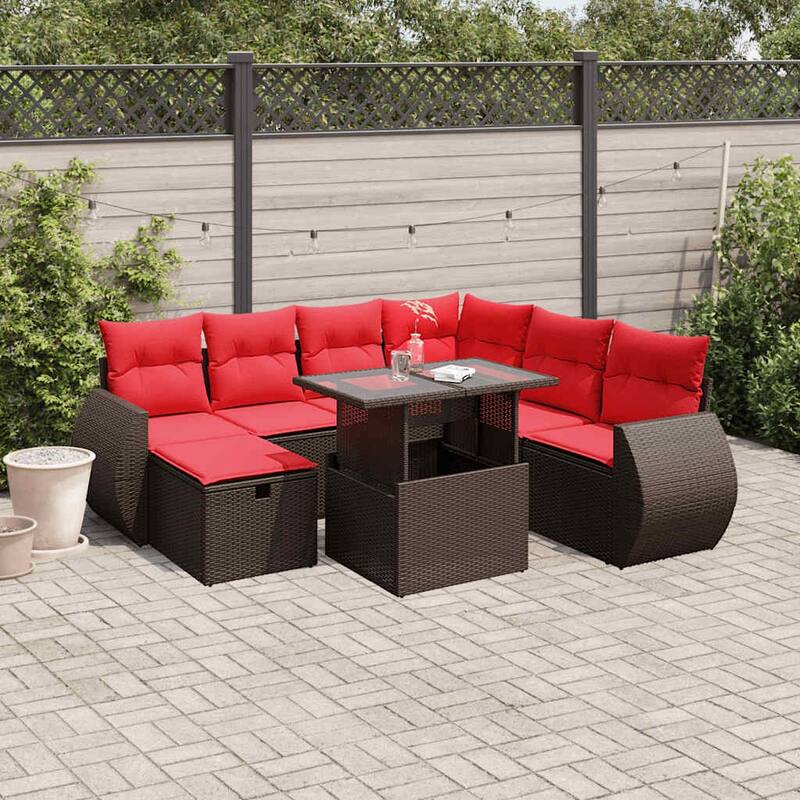 vidaXL Patio Sofa Set with Cushions Sectional Couches 8 Piece Poly Rattan - 24.4 x 24.4 x 27.2 - Brown