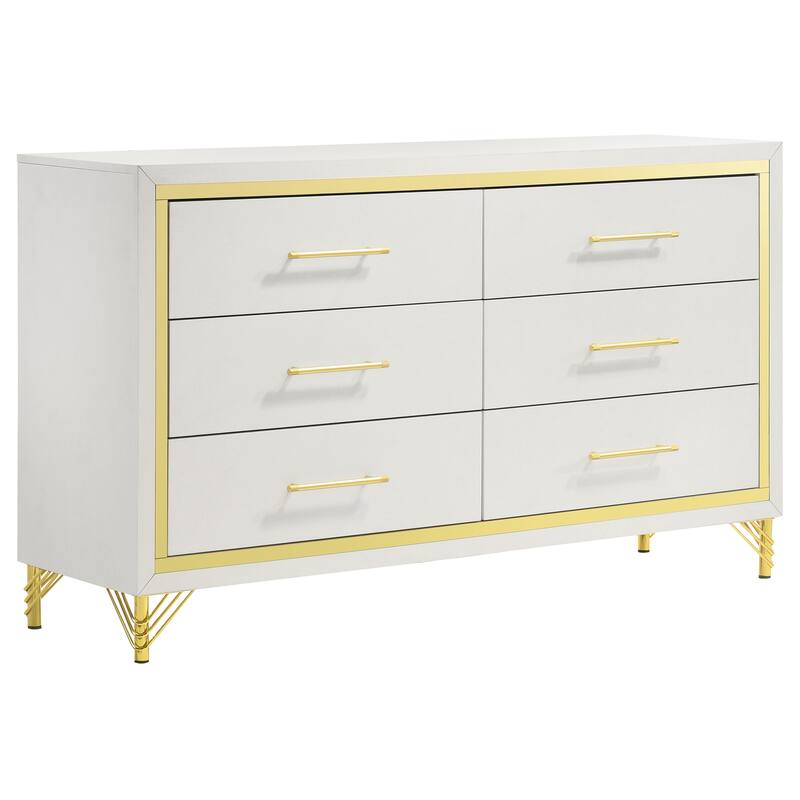Jenny 5pc Queen Bedroom Set, Textured Beige Wood and Gold Metal Accent