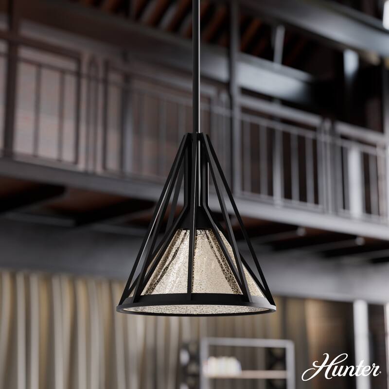 Hunter Rafner Pendant with Mercury Glass, Geometric, Industrial, Craftsman, Kitchen, Dining Room, Entry, Kitchen Island - 10" Small - Natural Iron