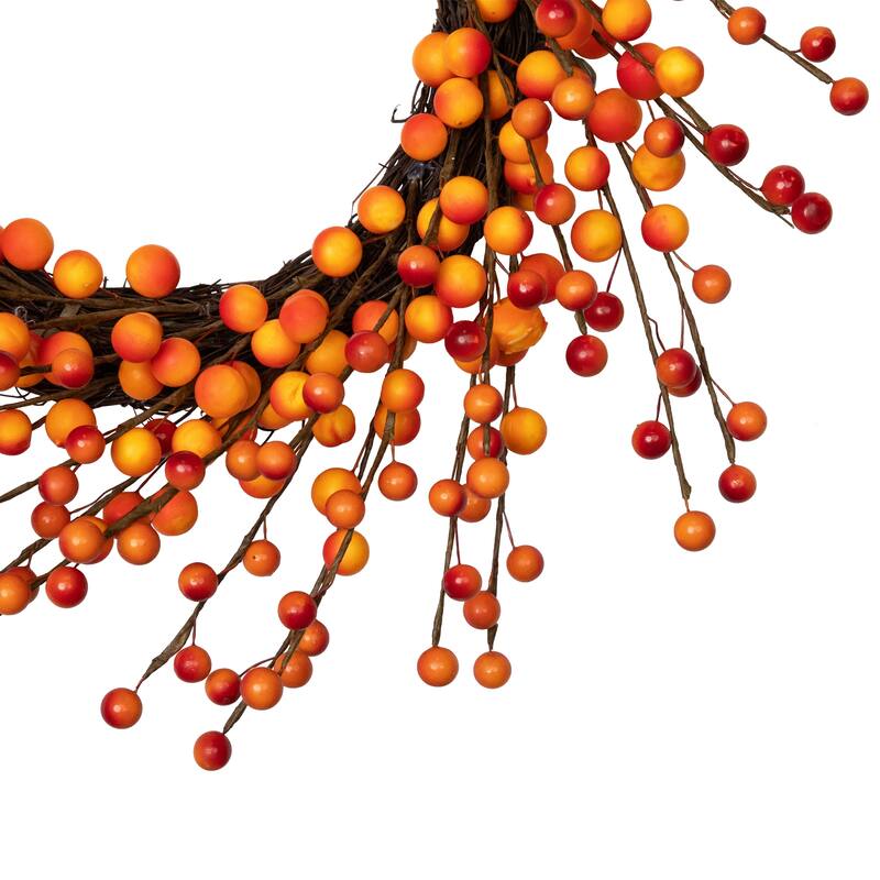 14" Orange Red Berry Artifical Fall Harvest Twig Wreath, 14", Unlit