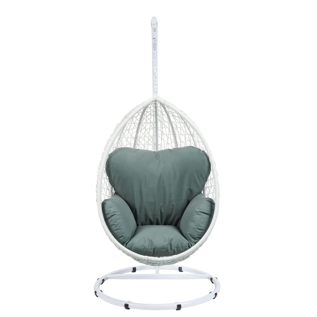 Metal Patio Swing Chair with Cushioned Seating and Round Base, White and Gray