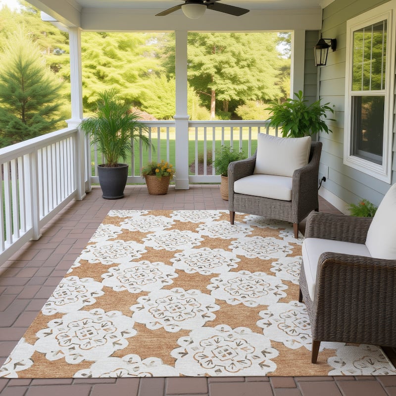 Machine Washable Indoor/ Outdoor Global Motif Chantille Rug