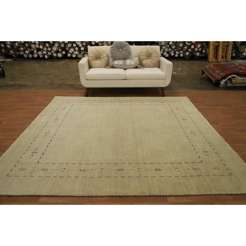 Hand Knotted Oriental 100% Wool Carpet Tribal Animal Pictorial Beige & Ivories Gabbeh Area Rug - 7' 11'' X 7' 9''