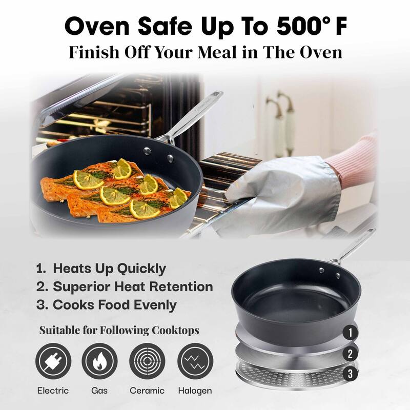 Gotham Steel Pro Ultra Ceramic 2X Nonstick 4 Qt Deep Sauté Pan with Lid Cookware