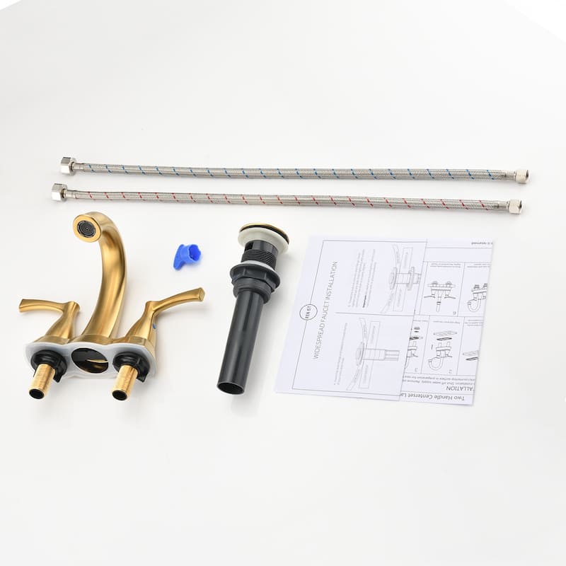 Proox Lead-Free Modern Double Handle Centerset Bathroom Faucet w/ Pop Up Drain Assembly