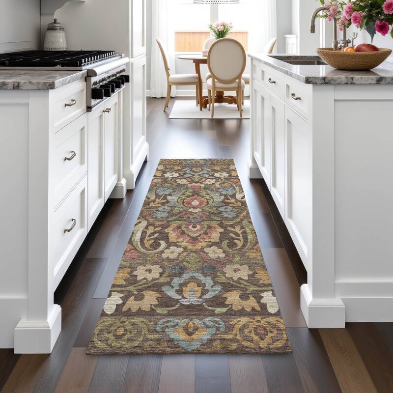 Machine Washable Indoor/Outdoor Floral Watercolor Chantille Rug