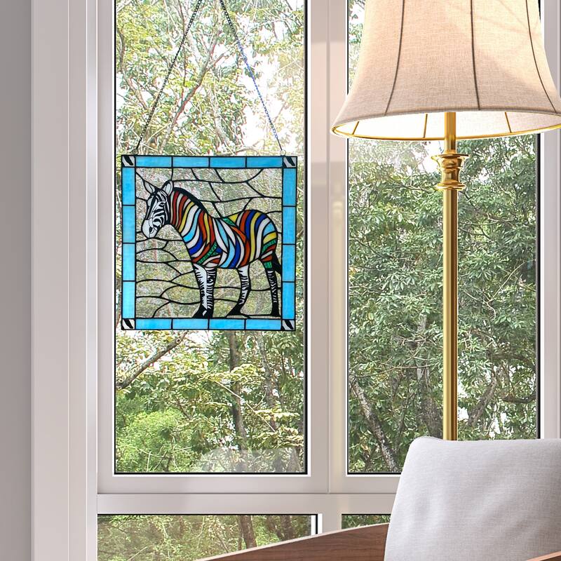 River of Goods River of Goods 12-Inch Rainbow Zebra Stained Glass Window Panel - 12" x 0.25" x 12"