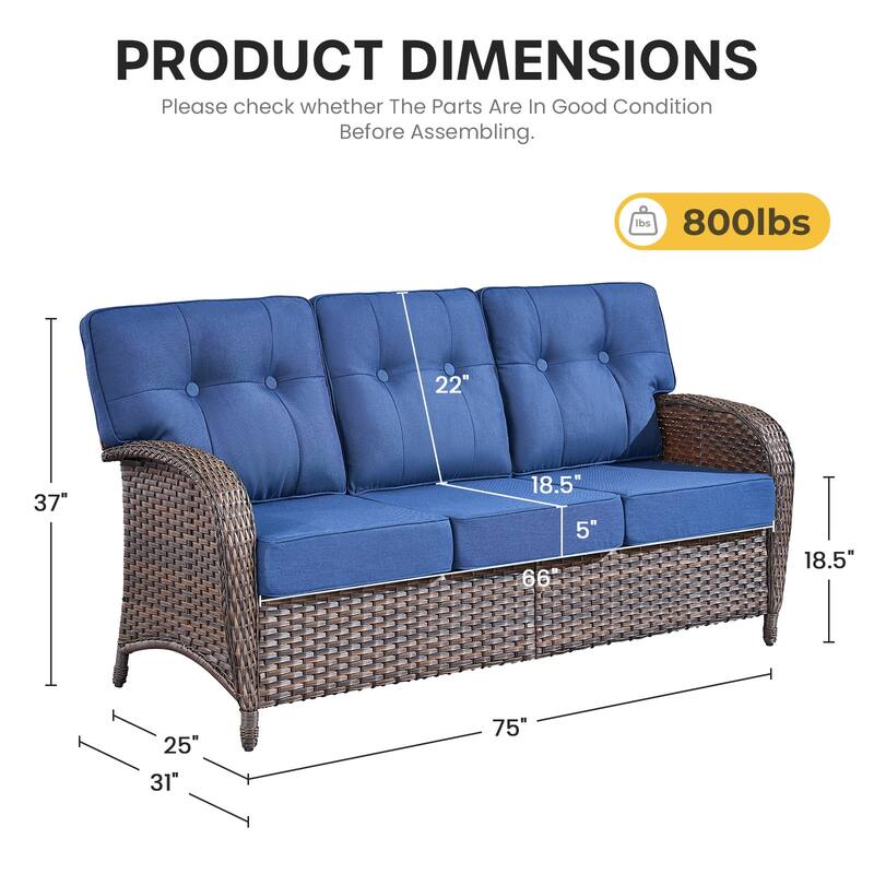 Gymojoy 3-Seater Outdoor Sofa - T-Shaped High Back & 5-inch Cushions, All-Weather PE Rattan for Patio, Garden, Balcony Lounging