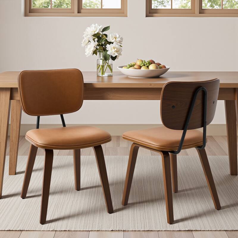 Faux Leather Upholstered Dining Chairs Set of 2/4 with Wood Legs - 32.3"H x 18.5"W x 21.8"D