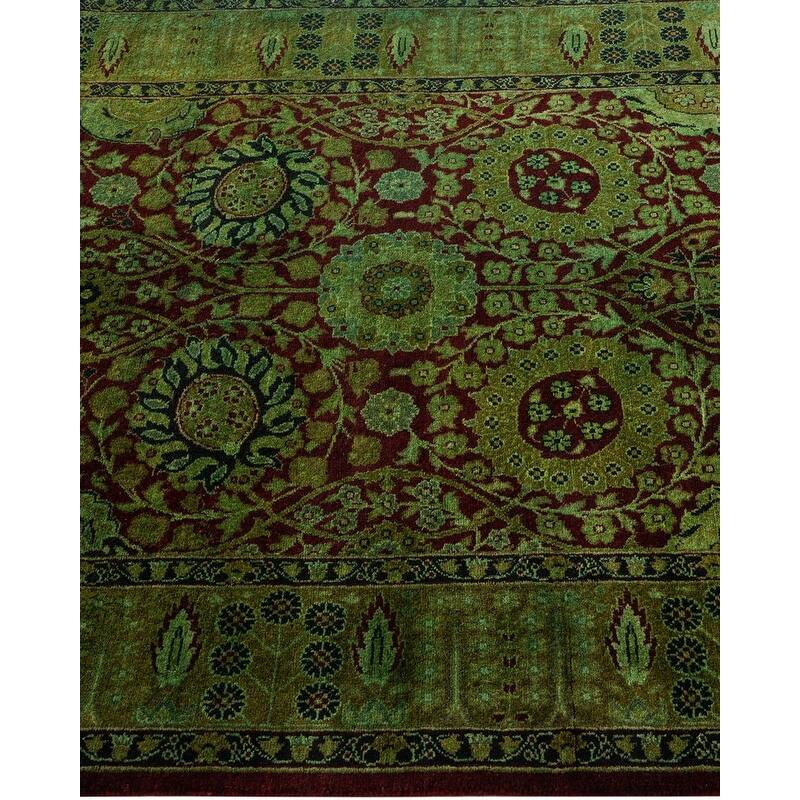 Overton Handknotted Wool Contemporary Overdyed Green Runner