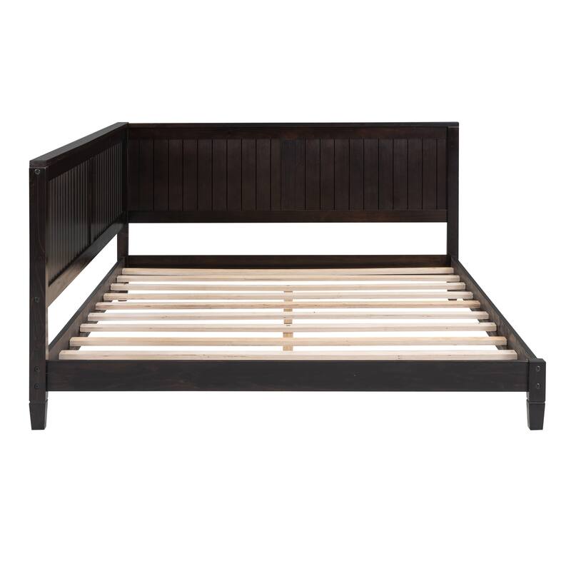 Wooden Daybed with Armrest and Backrest, Twin/Full Sizes, Classic Mid-Century Sofa Bed for Living Room Decor