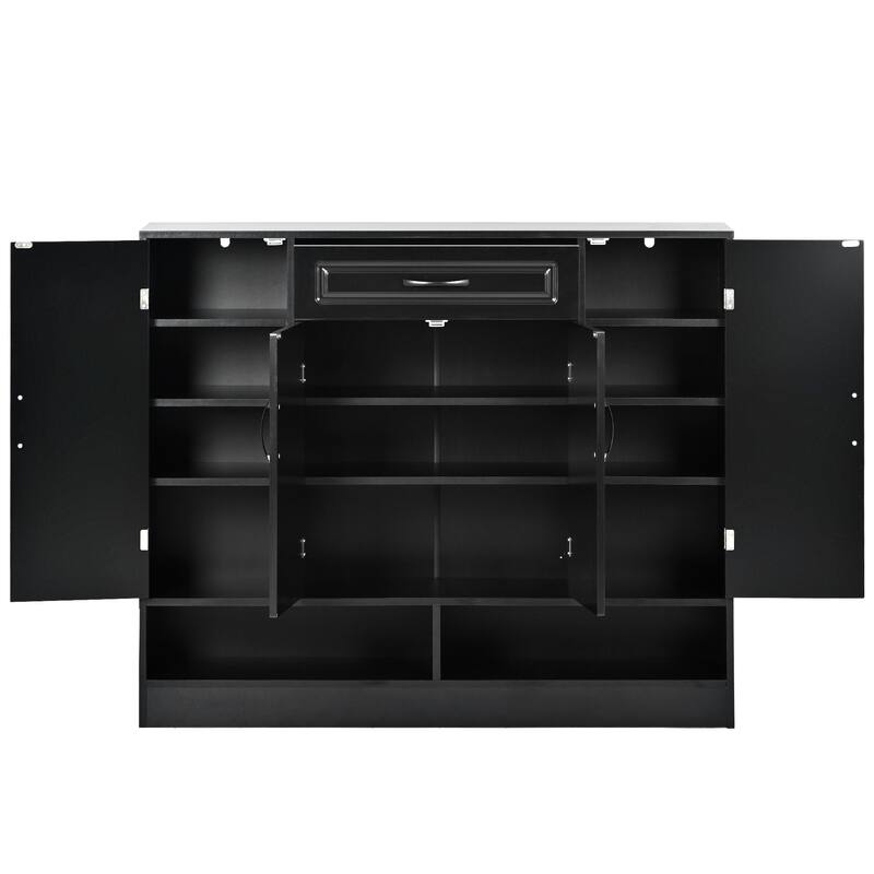 Shoe Cabinet with Doors, Modern Shoe Storage Cabinet with Adjustable Shelves, Wood Free Standing Shoe Storage for Entryway