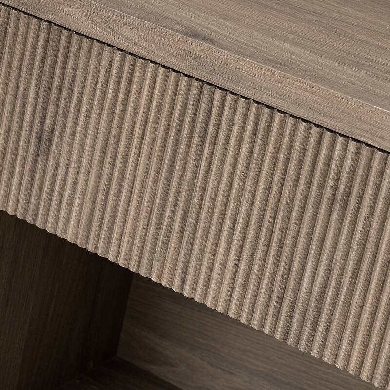 Fluted Bed Side Table End Table Nightstand with Drawer, Ash Brown Corner Table Lamp Table with Open Shelf